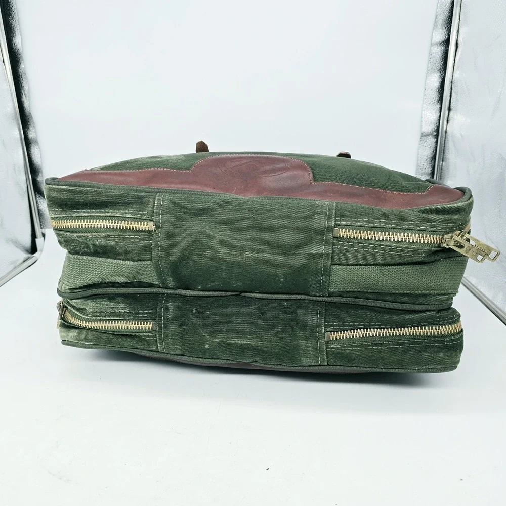 Vintage Orvis Battenkill Bag Travel Weekender Pique Canvas Green Leather Large